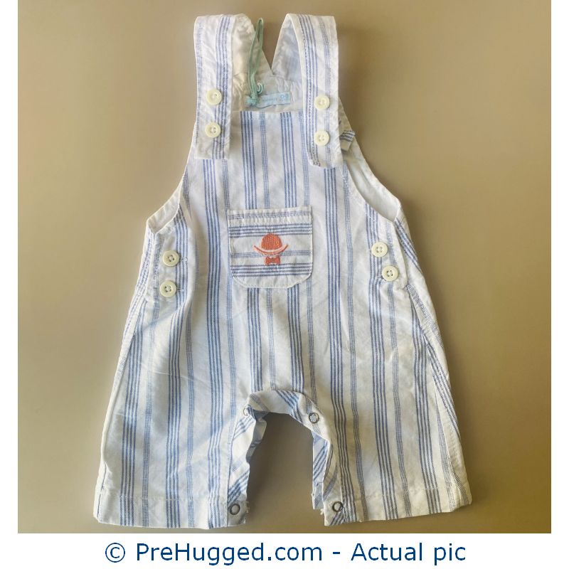 0-3 months White and Blue Dungarees