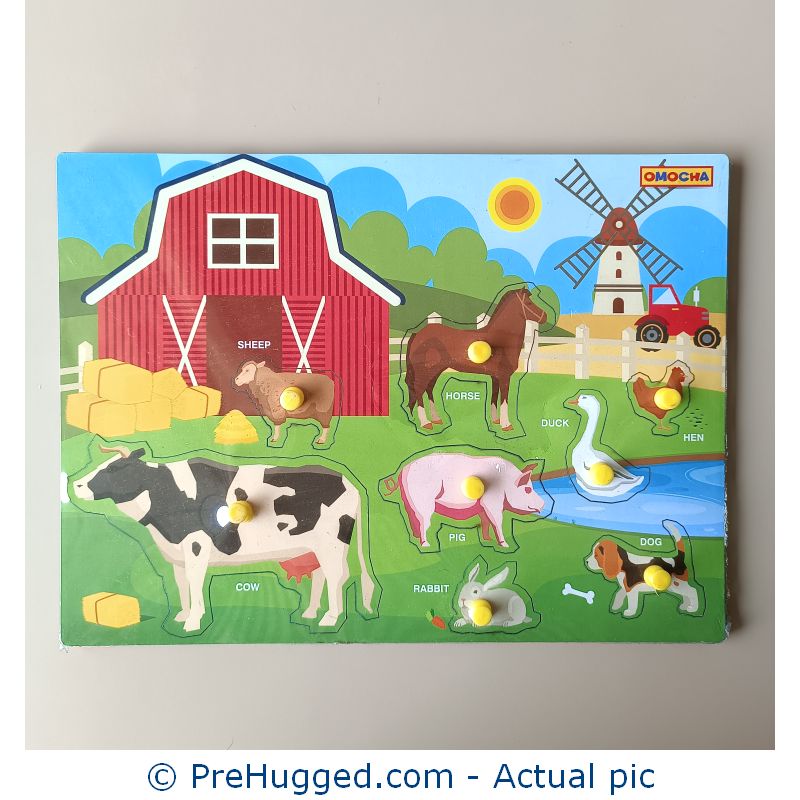 Farm Animals Wooden Peg Puzzle with Base Image