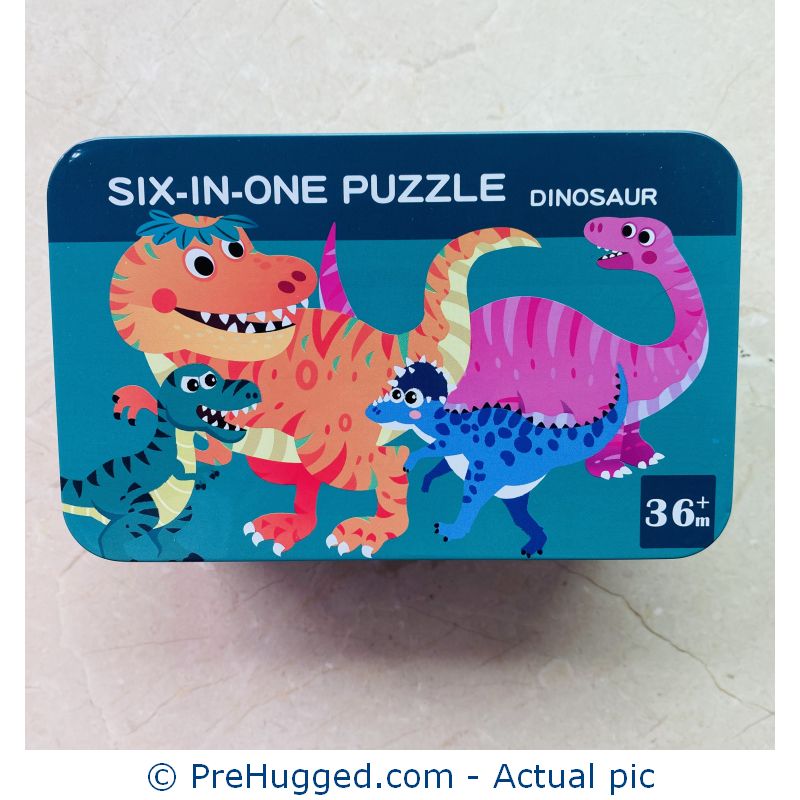 Wooden Dinosaur Puzzles in a Tin Box